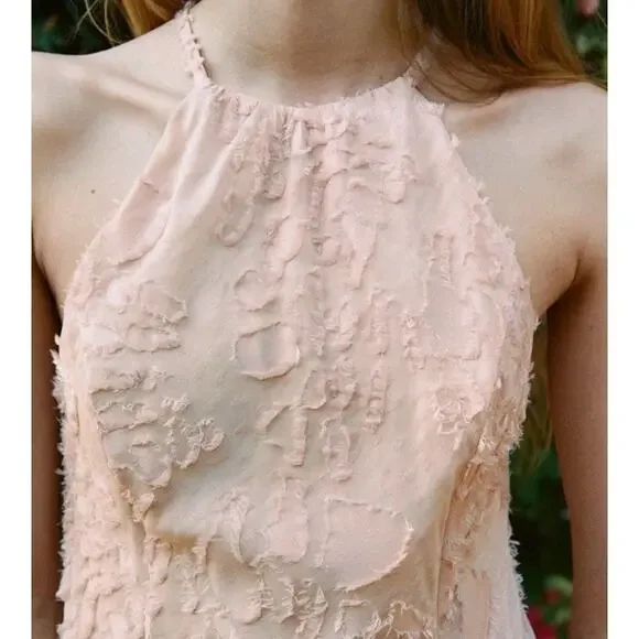 ZARA NEW WOMAN SS25 STRUCTURED MAXI HALTER DRESS BEIGE-PINK XS - Picture 5 of 11
